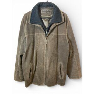 MEN'S BROWN SUEDE CAR COAT 2XL, REMOVEABLE WOOL LINING, BRITCHES JACKET